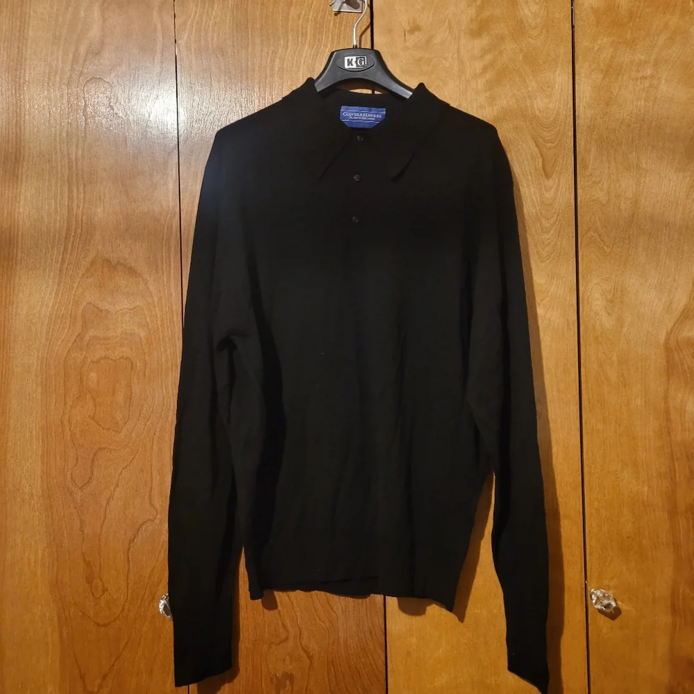 Vtg Gieves Hawkes Collared Sweater Mens Large Pure Wool Pullover Green Black 2pc